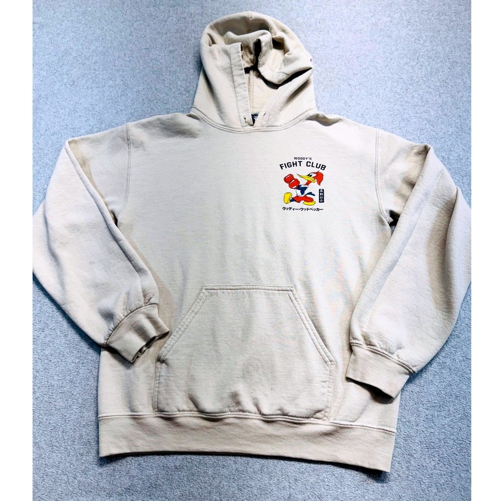 Riot Society Woody Woodpecker Fight Club Hoodie Mens S Cream Japanese Graphic